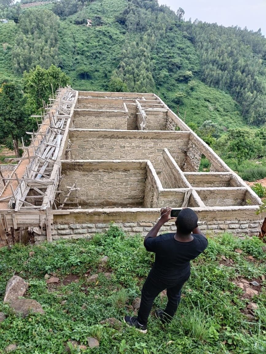 Stone and block walls under construction at the two-bedroom units in Kisumu