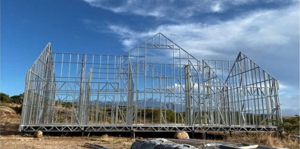 Light gauge steel structural framing on site